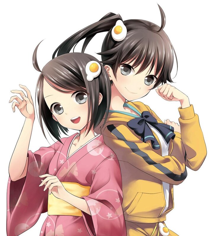 Two anime girls with egg hair clips