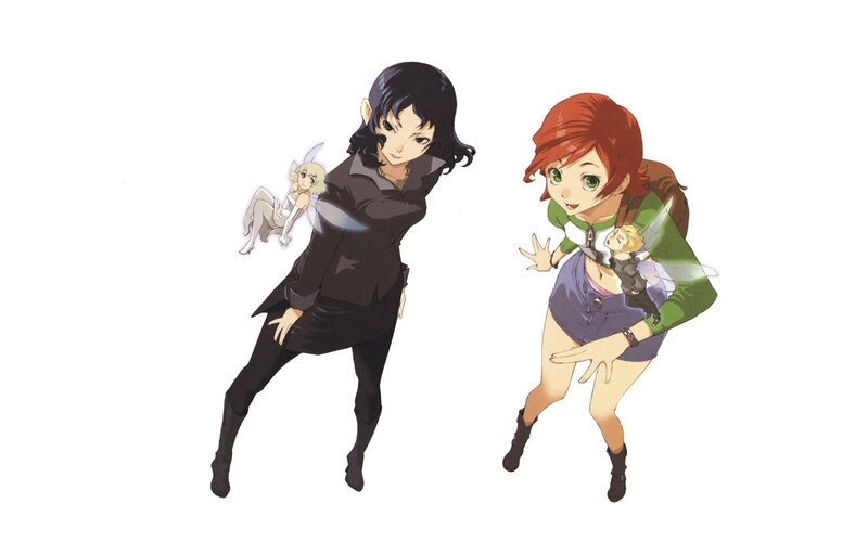 two anime girls with fairies