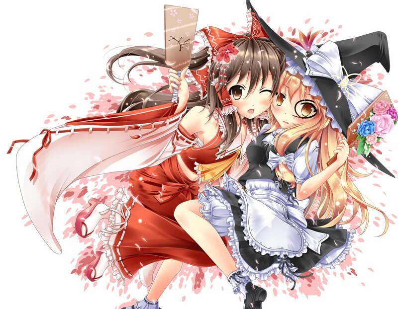 Two anime girls with fans