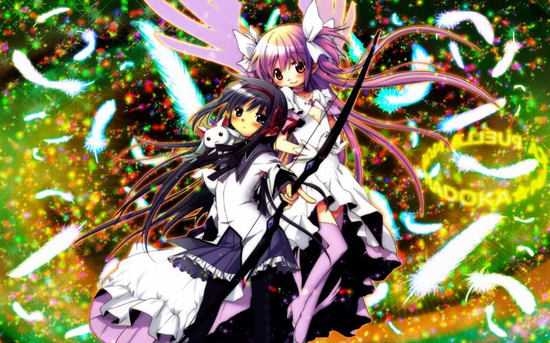 Two Anime Girls with Feathers — Purple, Magical