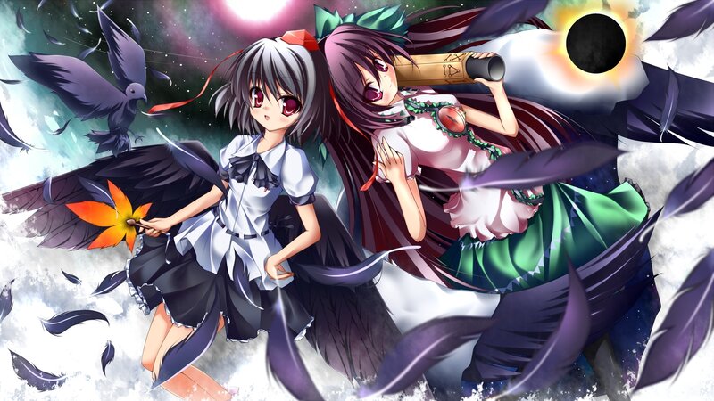two anime girls with feathers