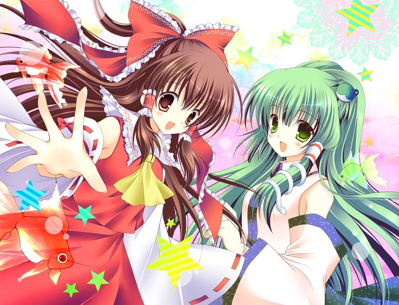 Two anime girls with fish and stars