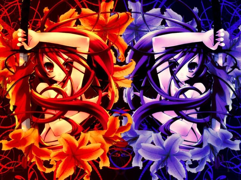 two anime girls with flowers