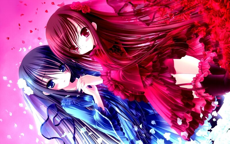 Two anime girls with flowers