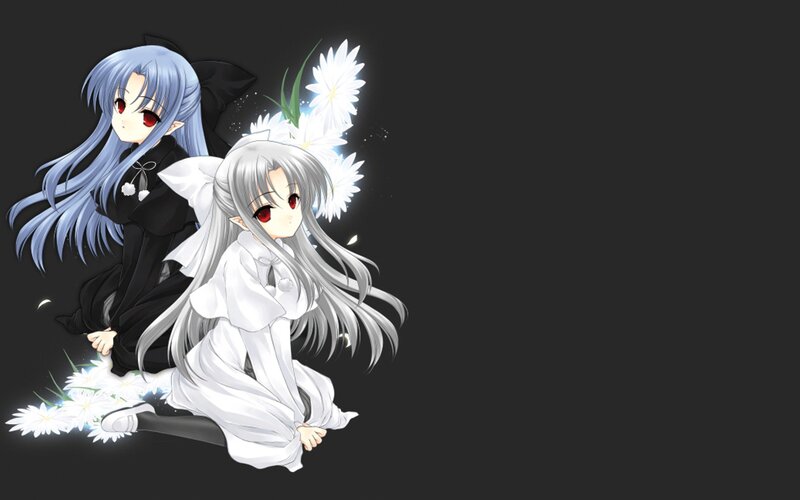 two anime girls with flowers