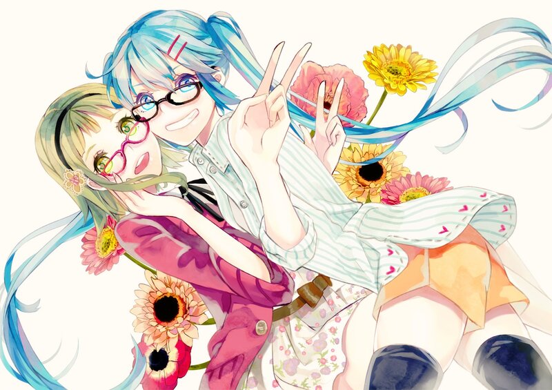 Two anime girls with flowers