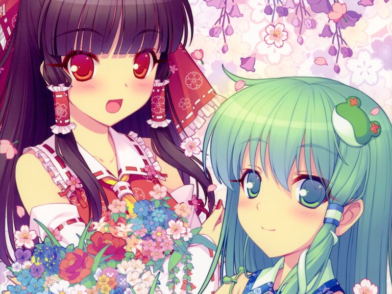 Two anime girls with flowers