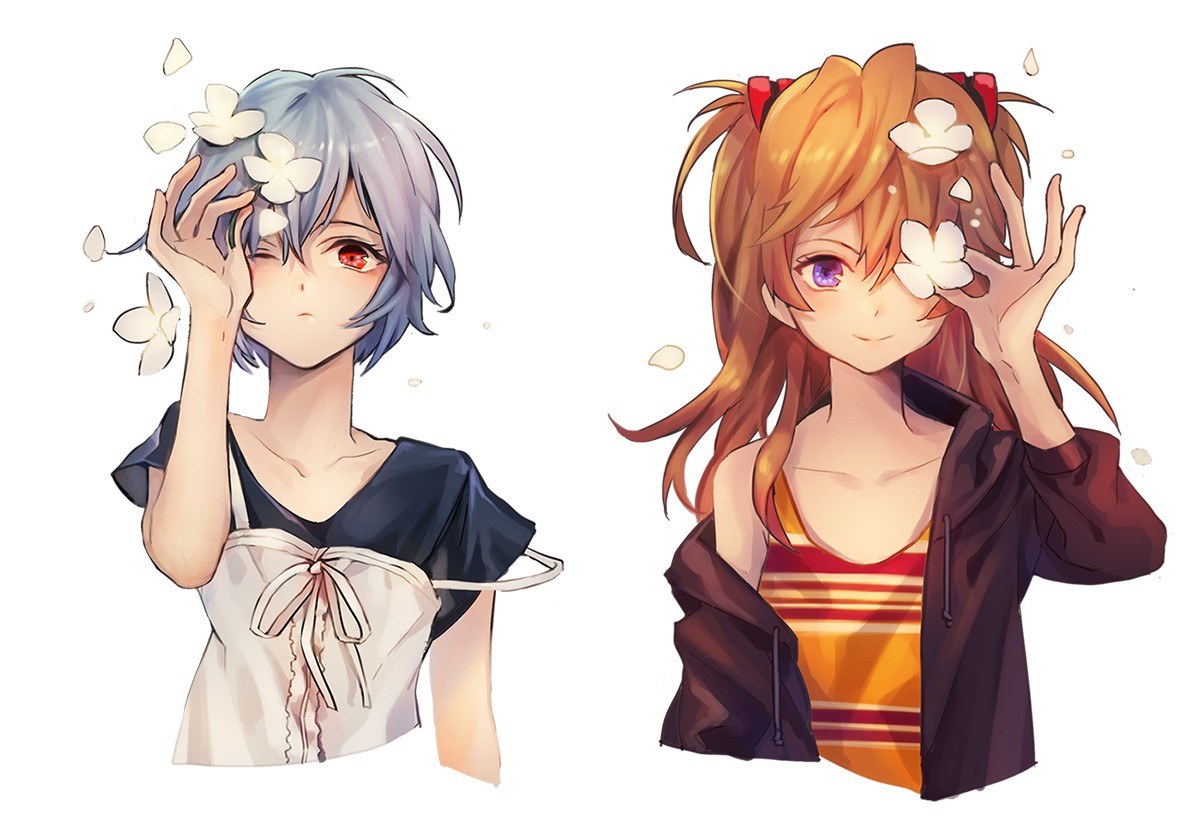 Two anime girls with flowers