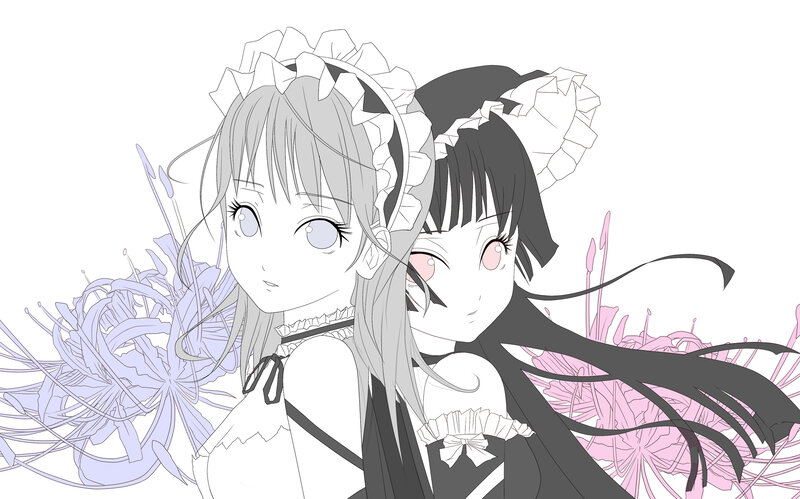 two anime girls with flowers