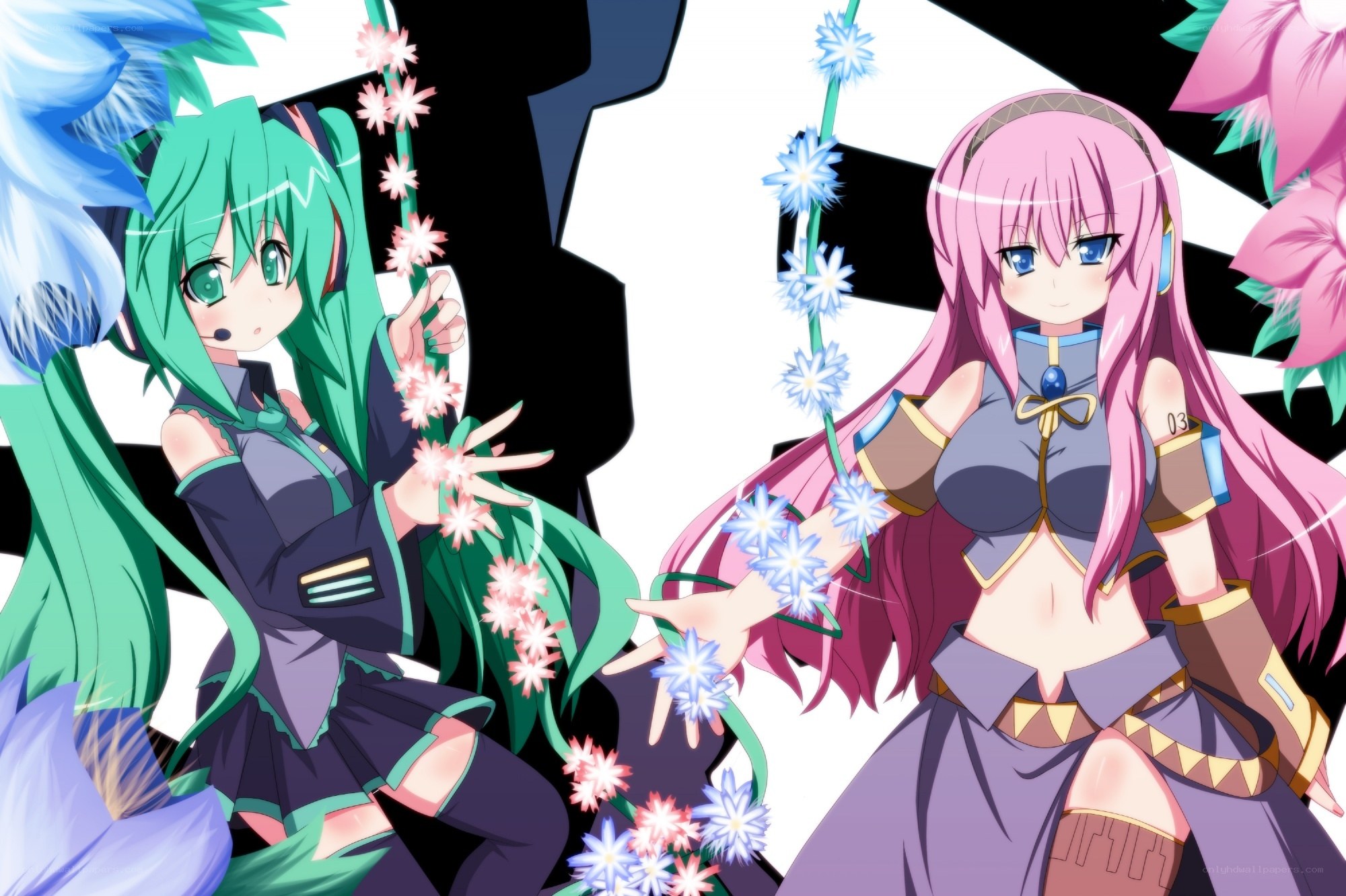 Two anime girls with flowers