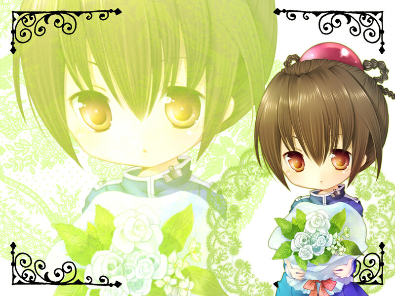 Two Anime Girls with Flowers — Green, Calm