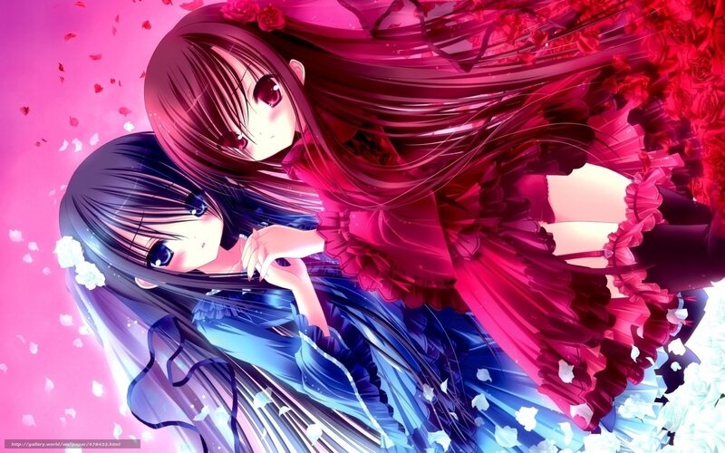 Two Anime Girls with Flowers — Pink, Dreamy, Long Hair