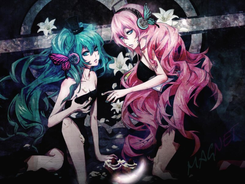 Two Anime Girls with Flowers — Pink