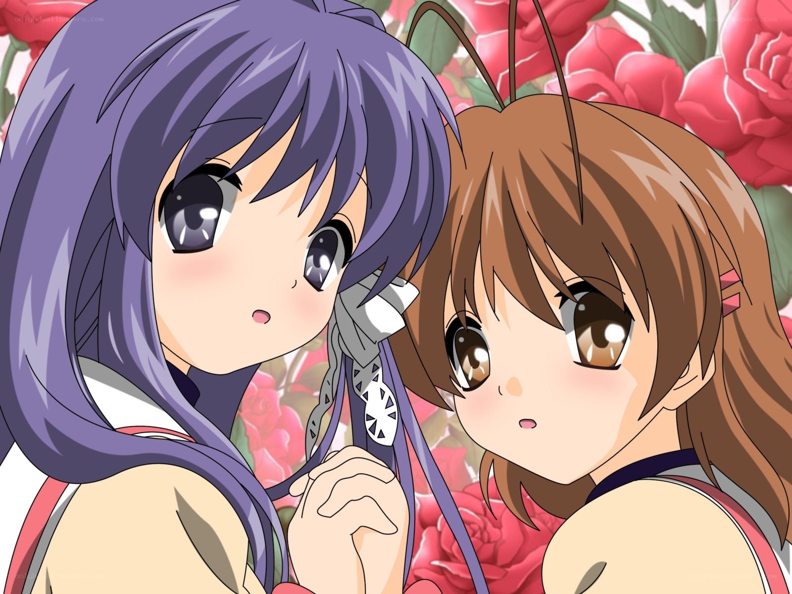 Two anime girls with flowers
