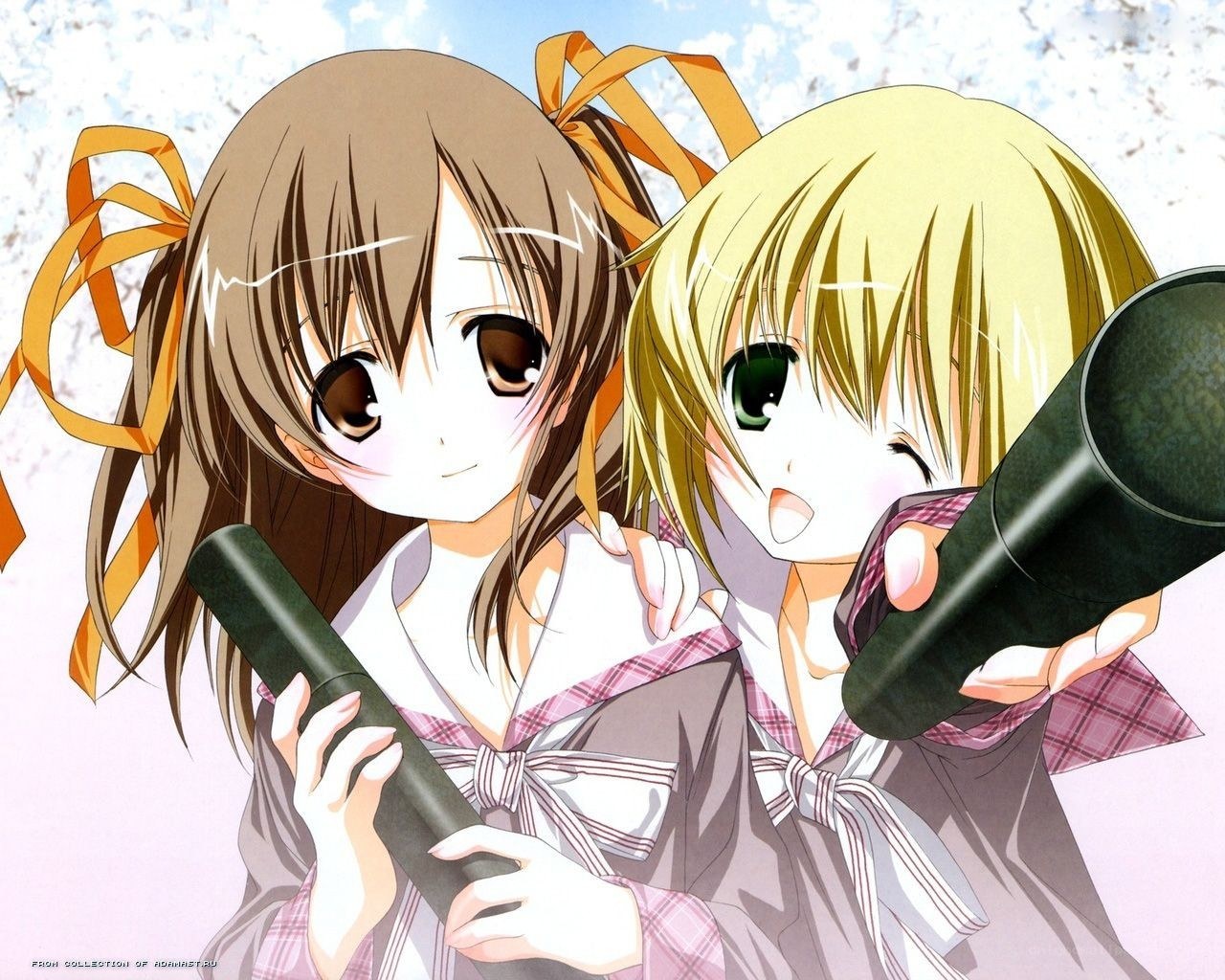 Two anime girls with flutes