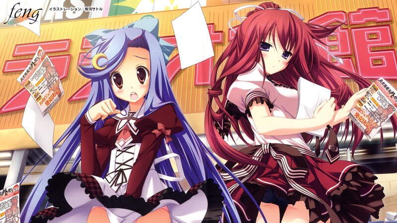 Two anime girls with flyers