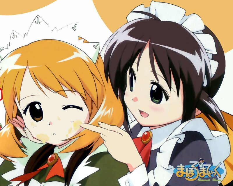 Two anime girls with food on face