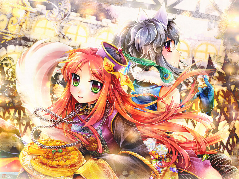 Two Anime Girls with Food — Red