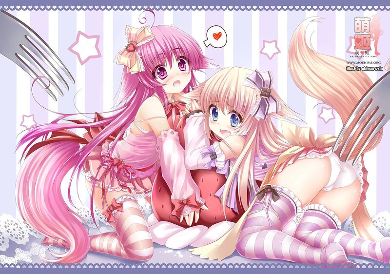 Two anime girls with forks