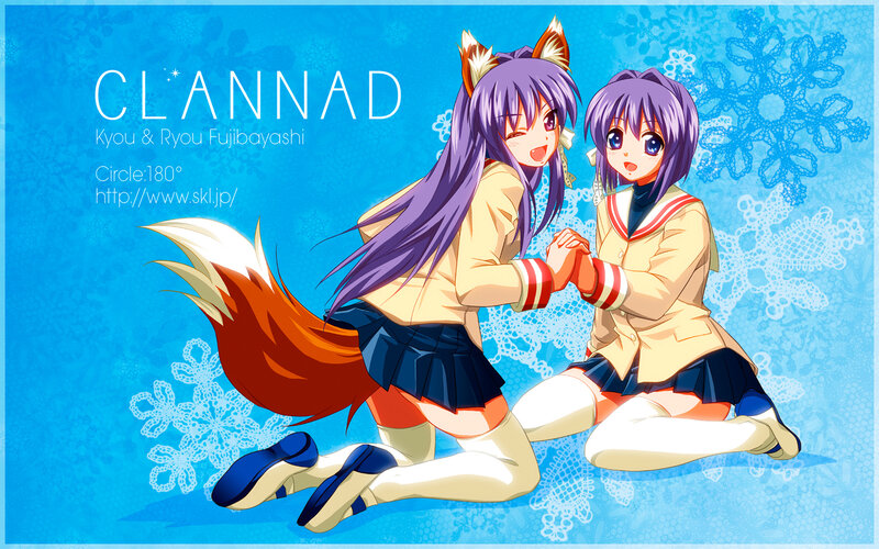 Two Anime Girls with Fox Ears — Blue