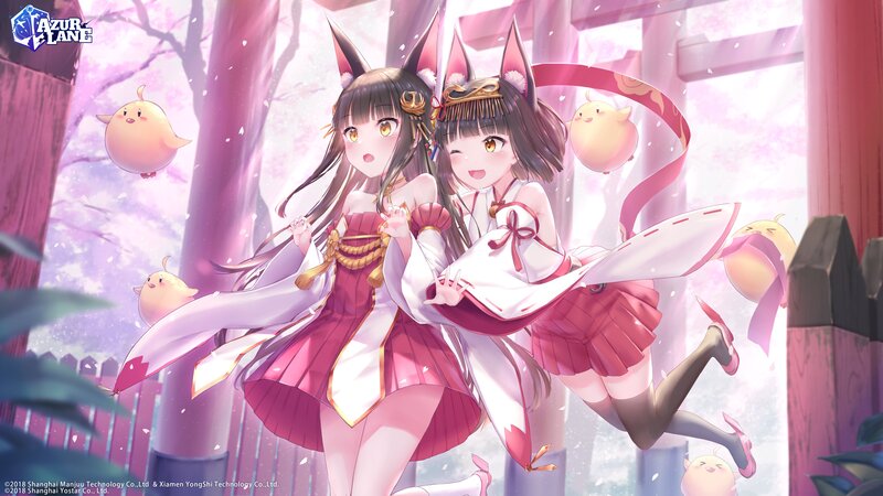 Two Anime Girls with Fox Ears — Pink