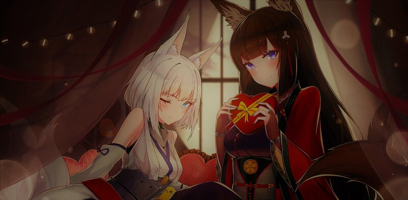 Two Anime Girls with Fox Ears — Red, Intimate
