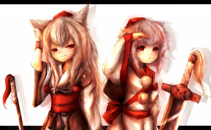 Two Anime Girls with Fox Ears — White, Calm
