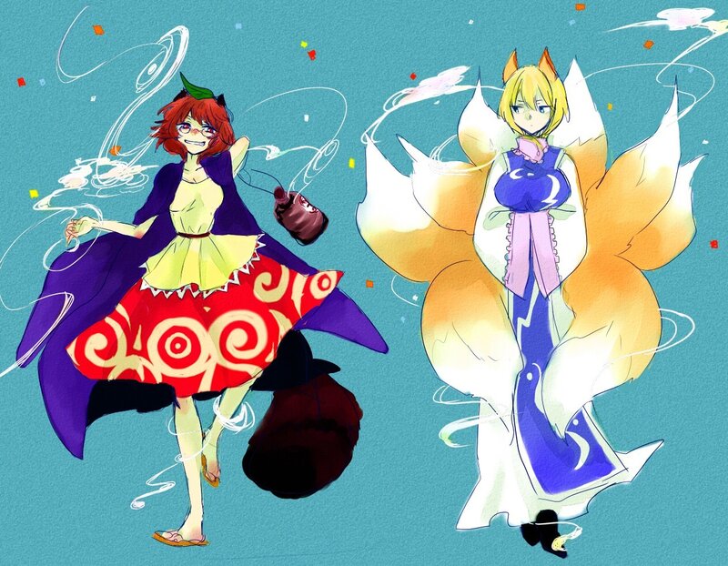 Two anime girls with fox tails