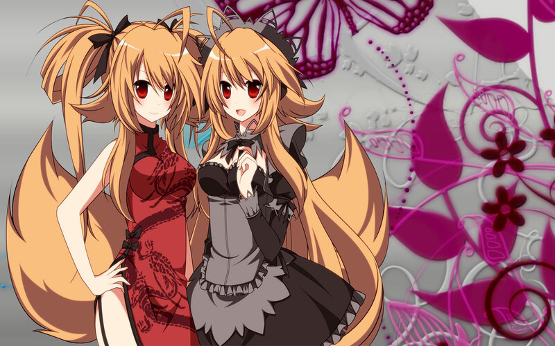 two anime girls with fox tails