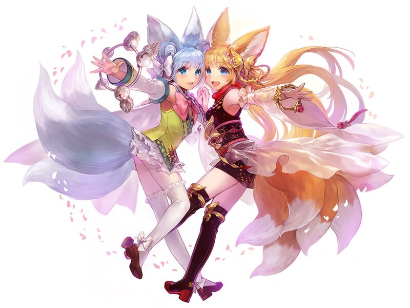 Two Anime Girls with Fox Tails — Pink