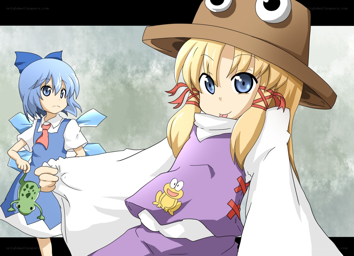 Two anime girls with frogs