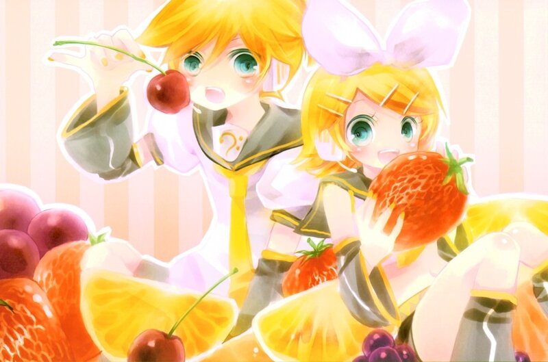 Two Anime Girls with Fruit — Yellow