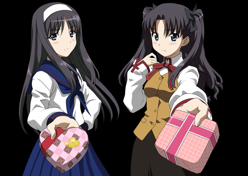 Two anime girls with gifts