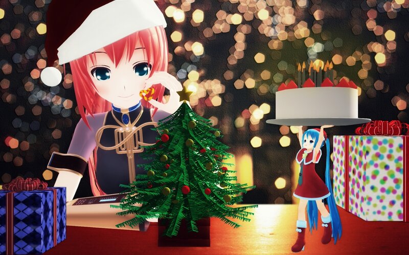 Two Anime Girls with Gifts — Red