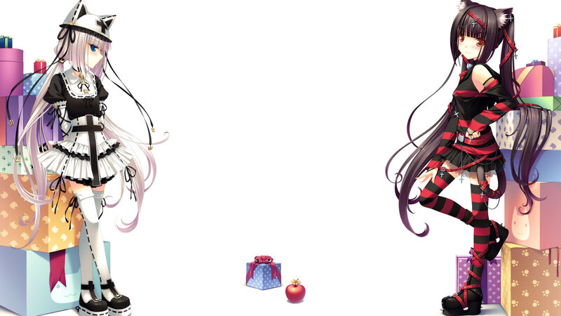 Two Anime Girls with Gifts — White