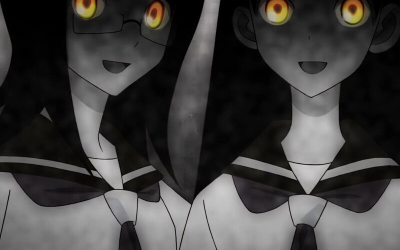 two anime girls with glowing eyes