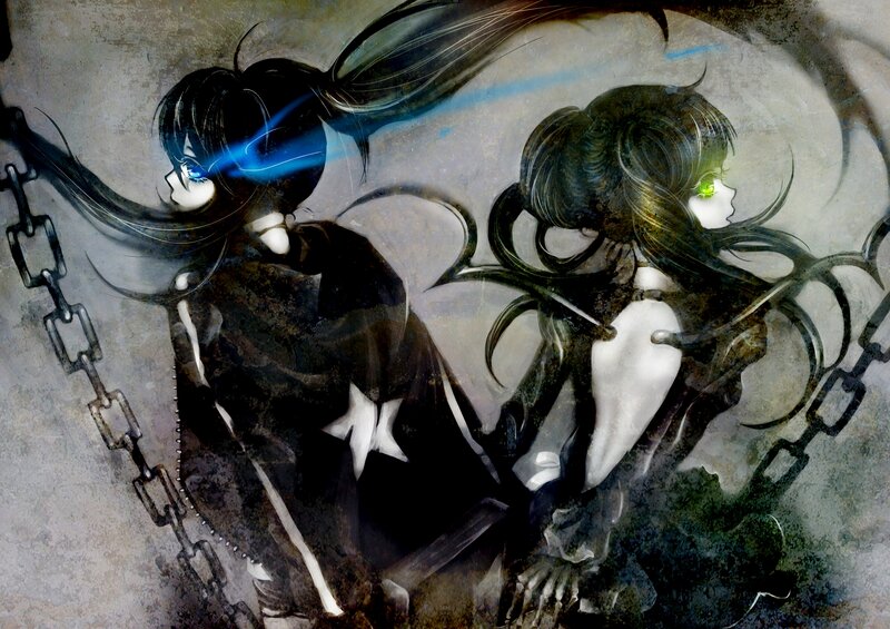 Two Anime Girls with Glowing Eyes — Black, Dramatic