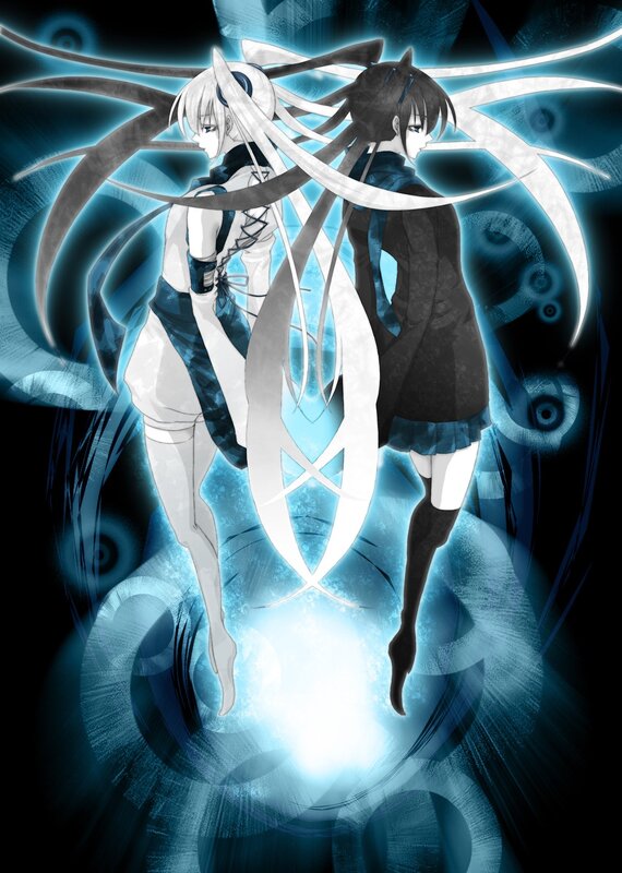 Two anime girls with glowing wings