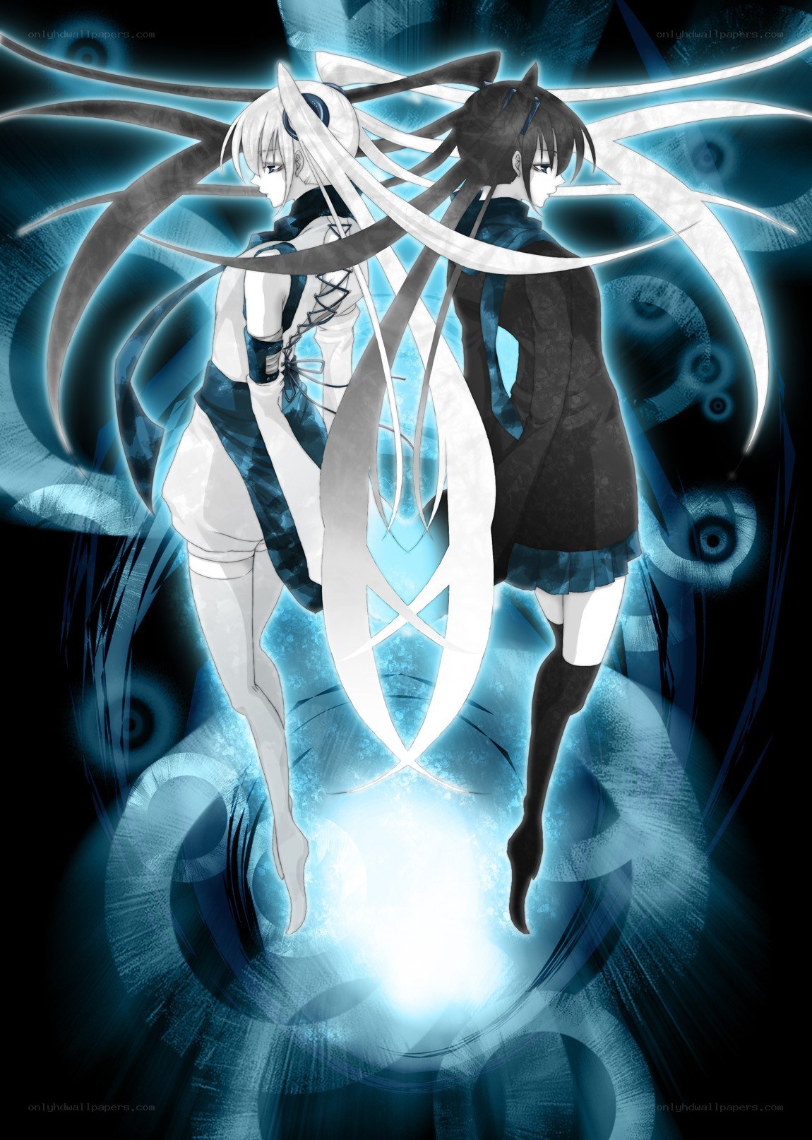 Two anime girls with glowing wings