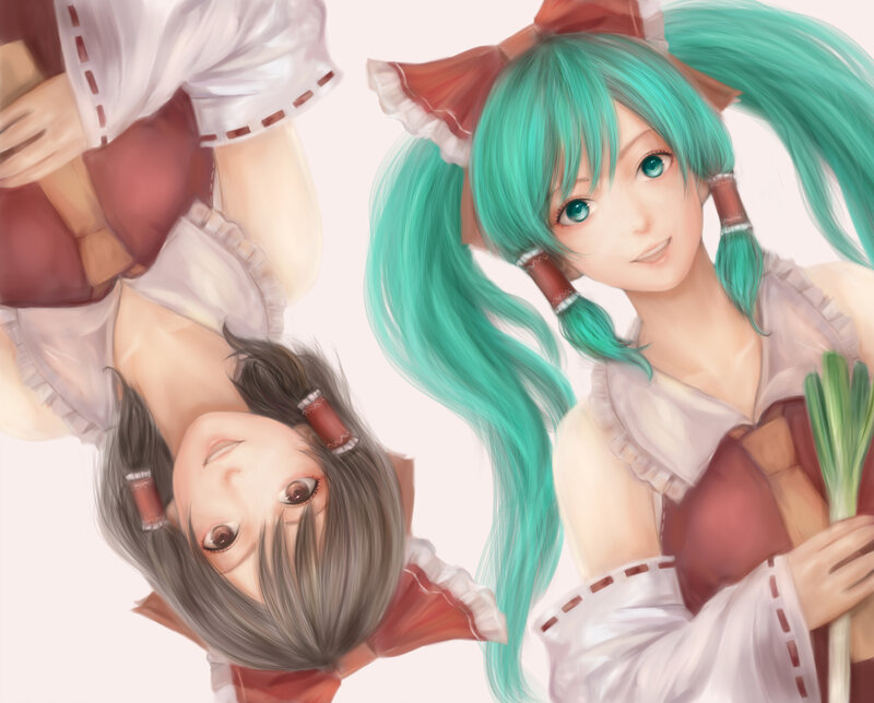 Two anime girls with green hair