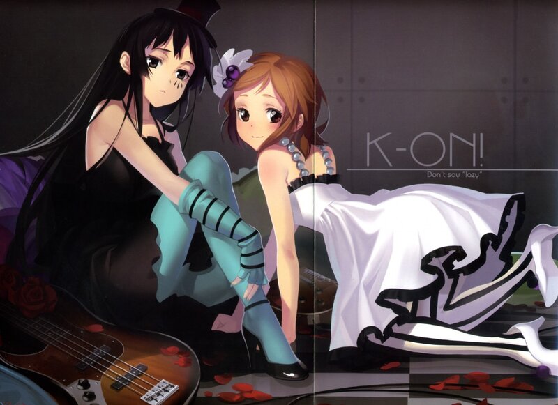 Two Anime Girls with Guitar — Black, Calm