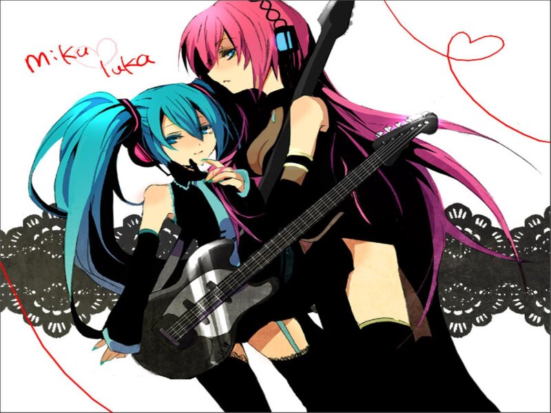 Two Anime Girls with Guitar — Blue