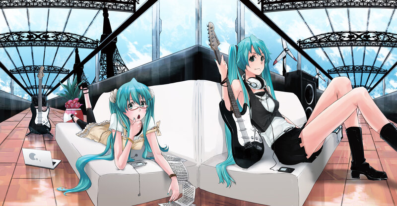 Two anime girls with guitars