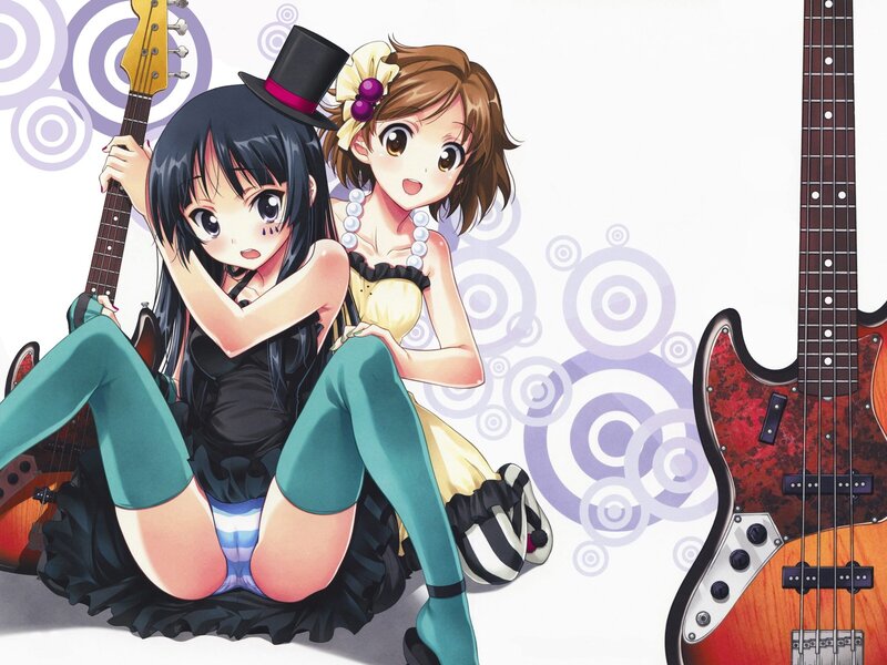 Two Anime Girls with Guitars — Black, Playful