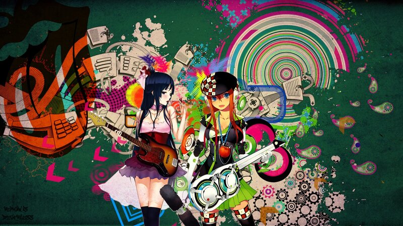 Two Anime Girls with Guitars — Green, Chaotic