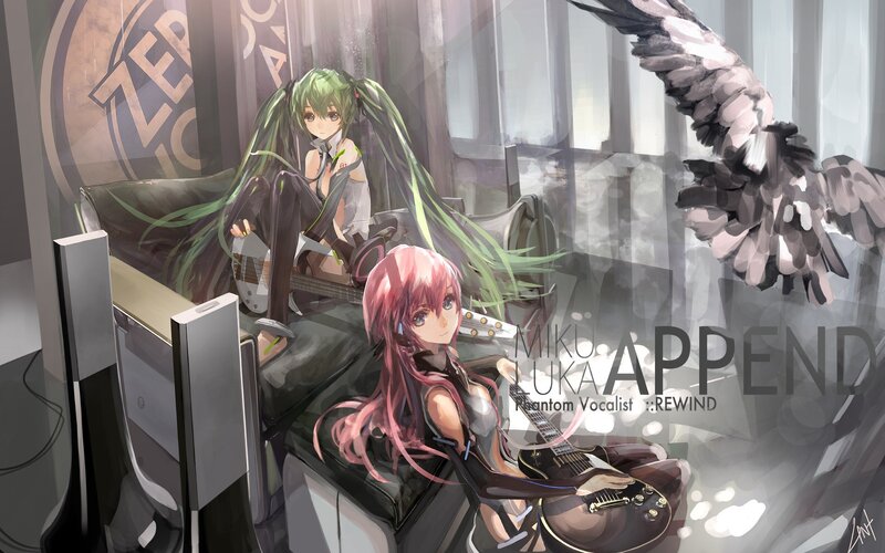 Two Anime Girls with Guitars — Green, Dramatic