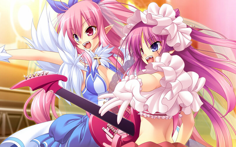 Two Anime Girls with Guitars — Pink, Energetic, Wings