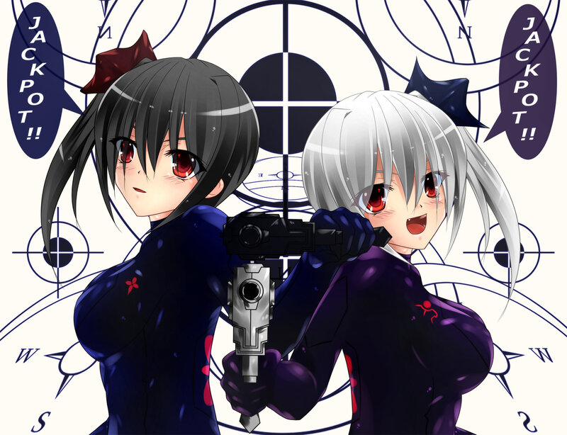 Two Anime Girls with Guns — Black, Dramatic