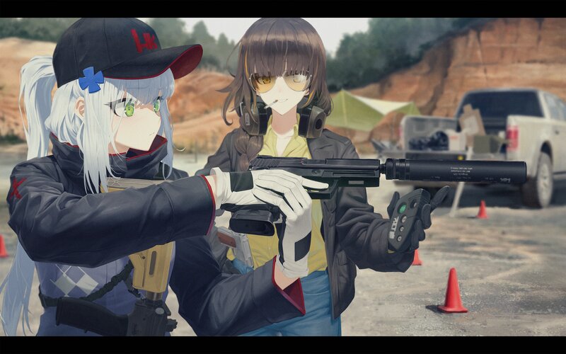 Two Anime Girls with Guns — Black, Focused