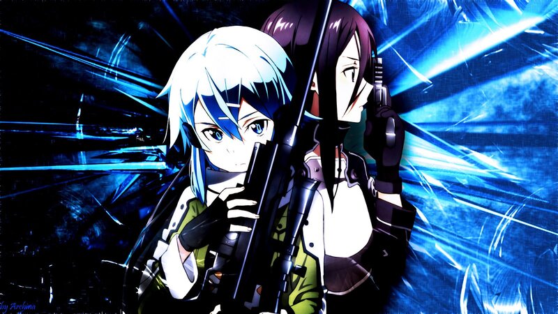 Two Anime Girls with Guns — Blue, Dramatic, Blue Light